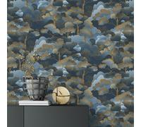 Golden Grove Vinyl Wallpaper Elle Decoration Trees Navy Blue Gold 10448-08