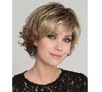 Golden Hair Short Wigs for Women, Fluffy Hair Temperament Oblique Bangs Blonde Curly Wig, Natural Looking Hair Wig for Daily Use, Suitable for Middle-Aged Women