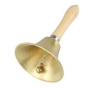 Golden Hand Bell Extra Loud Solid with Wooden Handle, 11 cm Large Brass Call Bell School Handbells, Meditation Sleigh Decorative Desk Bells for School, Churchl, Hotel, Christmas and Wedding Service
