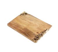Golden Hand Carved Rustic Chopping Board - Sustainable Mango Wood - 14 x 10 x 0.75 Inches - Handcrafted by Artisans in India - Elegant Golden Border - Ideal for Chopping, Serving, and Displaying