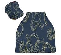Golden Hand Drawn Octopus Stretchy Baby Car Seat Cover,Canopy Nursing Covers,Soft Breathable Windproof Scarf Changepad for Winter Infant Breastfeeding Boys