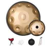Golden Handpan Drum Percussion, Hand Pan Steel Drum 17 Notes 22 Inch 440hz In D Minor with Soft Handpan Case, Durable Handpan Stand