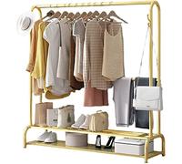 Golden Hanger with 2 Tier Storage Shelf Heavy Duty Clothes Rail Garment Rack for Modern Bedroom and Balcony (150x35x160cm)