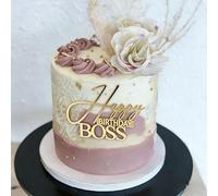 Golden Happy Birtrhday Boss Cake Topper-Acrylic Big Boss Cake Decoration for Men-Dad Father's Day Party Decoration Supplies