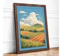 Golden Harvest Fields Retro Framed Wall Art Print A1 (84.1×59.4cm) Walnut, Wall Decor for Living Room, Bedroom, Office & Home, Ready to Hang, Art Gift