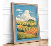 Golden Harvest Fields Retro Framed Wall Art Print A2 (59.4×42cm) Oak, Wall Decor for Living Room, Bedroom, Office & Home, Ready to Hang, Art Gift