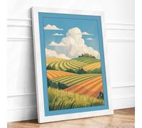 Golden Harvest Fields Retro Framed Wall Art Print A3 (42×29.7cm) White, Wall Decor for Living Room, Bedroom, Office & Home, Ready to Hang, Art Gift