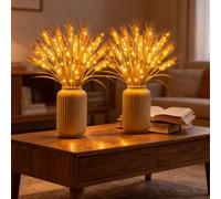 Golden Harvest Light,Wheat Stalks Decor Table Lamp, Battery Operated Flower Lamps, Rustic Farmhouse Accent Light for Seasonal Home Decor (2 Items)