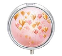 Golden Heart in The Pill Box Cute Round Pill Case Portable Medicine Tablet Vitamin Holder Organizer for Purse Pocket