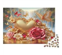 Golden Heart Romance Puzzle 1000 Piece Recycled Paper for Adults Adult Jigsaws Hard Difficult Challenging Game Fun Home Activity Great Gift for Kids Age 12 Years Up 70x50cm/1000pcs