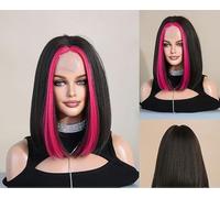 Golden Highlighted Small Lace Wig Women'S Medium Parted Short Straight Hair Chemical Fiber Hand-Woven Wig