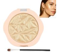 Golden Highlighter Powder Palette with Shimmer Finish & Dual-Ended Brush - Cool Toned Finely Milled Powder for Natural Glow on Cheekbones, Nose, Brow Bones, Soft Peach Case Makeup Set