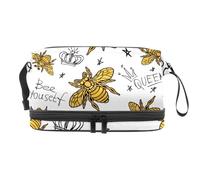 Golden Honey Bees Double Layer Cosmetic Bag for Women and Girls, Travel Toiletry Bag Makeup Handy Pouch Organiser Bag with Brush Compartment
