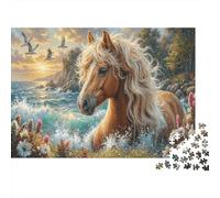 Golden Horse 1000 Piece Puzzle Coastal Sunset for Relaxation First-Time Jigsaw Users Memory Improvement Small Gift Idea 70x50cm/1000pcs