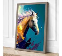 Golden Horse Emerging Canvas Wall Art Print 18x12 Inch