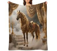 Golden Horse Flannel Throw Blanket Super Soft Lightweight Throw Blanket Fuzzy Comfy Flannel Blankets Warm Plush Throw Blankets for Couch Sofa Bed 40"x50"