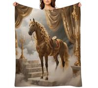 Golden Horse Flannel Throw Blanket Super Soft Lightweight Throw Blanket Fuzzy Comfy Flannel Blankets Warm Plush Throw Blankets for Couch Sofa Bed 60"x80"