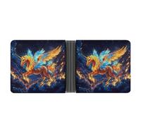 Golden Horse with Wings Bifold Wallet for Men Women Leather Wallets Compact Purse with Card Slots