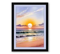Golden Hour at the Shore Coastal Framed Wall Art Print A2 (59.4×42cm) Black, Wall Decor for Living Room, Bedroom, Office & Home, Ready to Hang, Art Gift