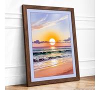 Golden Hour at the Shore Coastal Framed Wall Art Print A2 (59.4×42cm) Walnut, Wall Decor for Living Room, Bedroom, Office & Home, Ready to Hang, Art Gift