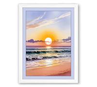 Golden Hour at the Shore Coastal Framed Wall Art Print A2 (59.4×42cm) White, Wall Decor for Living Room, Bedroom, Office & Home, Ready to Hang, Art Gift