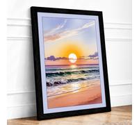 Golden Hour at the Shore Coastal Framed Wall Art Print A4 (29.7×21cm) Black, Wall Decor for Living Room, Bedroom, Office & Home, Ready to Hang, Art Gift