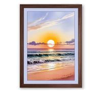 Golden Hour at the Shore Coastal Framed Wall Art Print A4 (29.7×21cm) Walnut, Wall Decor for Living Room, Bedroom, Office & Home, Ready to Hang, Art Gift