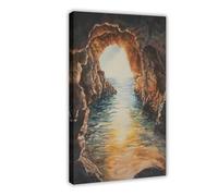 Golden Hour Coast Cave Poster Canvas Poster Wall Art Decor Print Picture Paintings for Living Room Bedroom Decoration 16" L X 24" W