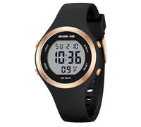 GOLDEN HOUR Digital Ladies Watches 5ATM Waterproof Sport Womens Watch with Luminous/Date/Week/Month Chronograph, Silicone Strap Swimming Watch for Women - Black