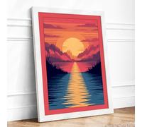 Golden Hour Landscape Minimalist Framed Wall Art Print A1 (84.1×59.4cm) White, Wall Decor for Living Room, Bedroom, Office & Home, Ready to Hang, Art Gift