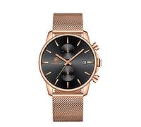 GOLDEN HOUR Men’s Watch Fashion Sleek Minimalist Quartz Analog Mesh Stainless Steel Waterproof Chronograph Watches, Auto Date in Rose Gold Hands, Color: Rose Gold Black
