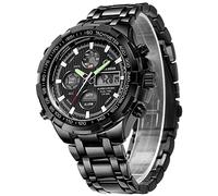 GOLDEN HOUR Men's Digital Quartz Analog Sport Watches Stainless Steel Waterproof Wrist Watch Black