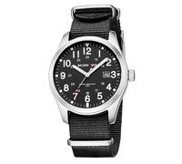 GOLDEN HOUR Men's Nylon Slip-Thru Strap Watch with Military Time Easy Read Dial Glowing Hands 12/24 Hours Dispaly Waterproof Sports Digital Watches - Silver Black