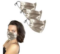 GOLDEN HOUR Silk Satin Face Mask | Sensitive Skin Face Mask | Hypoallergenic Face Mask | Adjustable Face Mask | Silk Face Mask Washable UK (Set of 3, Champagne)