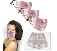 GOLDEN HOUR Silk Satin Face Mask | Sensitive Skin, Hypoallergenic, Adjustable, Washable | Set of 3, Dusty Pink (UK)