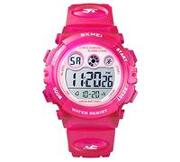 GOLDEN HOUR Watches for Kids Digital Sport Waterproof Boys Girls Watch Outdoor 12/24 H Alarm EL Backlight Stopwatch Military Child Wristwatch Ages 5-15, Rose/Red
