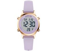 GOLDEN HOUR Waterproof Women's Digital Sports Watches with Silicone Strap, Alarm Calendar Stopwatch Chronograph 32mm Rose Gold Case in Purple Band