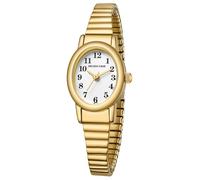 Golden Hour Women's Small Analogue Quartz Watch with Stainless Steel Stretch Strap, Round Case, 12 Hours Digital Waterproof Watch for Women and Girls, Gold/White, Classic