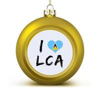 Golden I Love Saint Lucia Nations Flag Xmas Ball Ornament - I Love Saint Lucia Flag Christmas Ball Hanging Ornaments Keepsake Souvenir for Christmas Tree Decoration Seasonal Party Supplies