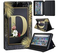 Golden Initial Letter Printed Case Compatible with All-New Amazon Kindle Fire HD 8 & 8 Plus Tablet (12th Gen/10th Gen, 2022/2020 Release) 8 Inch Thin Premium PU Leather Folio Case Cover (golden D)
