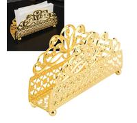Golden Iron Art Standing Napkin Holder for Dining Table with Vintage Design, Metal Napkin Organizer Tissue Dispenser Desk Stand (Grid Pattern)