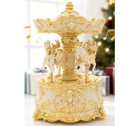 Golden Ivory Carousel Horse Music Box - Wind Up Rotate Christmas Music Box Ornament for Home Table Decor, Snow Globes Christmas Decorations Gifts for Women Men Kids Family