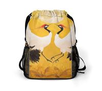 Golden Japanese Cranes Oriental Traditional Gym Bag with Shoe Compartment 30L Backpack