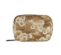 Golden Japanese Vintage Flowers First aid Bag with Detachable Compartments Convenient Pill Organizer for Purse