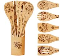 Golden Kitchen Decor Accessories Wooden Spoons for Cooking -Golden Merchandise for Friends,Bamboo Utensils Gifts for Women,Birthday & House Warming Gift for Friend,7pcs