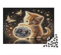 Golden Kitten Jigsaw Puzzle for Game 1000 Pieces Magical Moon Sphere Beginners Puzzle Starters Anxiety Relief Secret Santa Gift 38x26cm/1000pcs