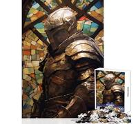 Golden Knight in Stained Glass Setting Jigsaws 1000 Pieces for Teenagers Stimulate Active Brain And Mind Gentle Relaxing Fun Activity (38X26cm)