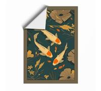 Golden Koi and Lotus Japandi Unframed Wall Art Print A2 (59.4×42cm), Wall Decor for Living Room, Bedroom, Office & Home, Art Gift