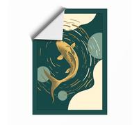 Golden Koi in Motion Japandi Unframed Wall Art Print A1 (84.1×59.4cm), Wall Decor for Living Room, Bedroom, Office & Home, Art Gift