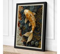 Golden Koi in Patterns Canvas Wall Art Print 24x16 Inch